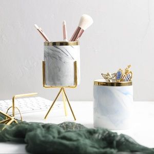 Blue Ceramic Marble Makeup Brush Holder and Stand